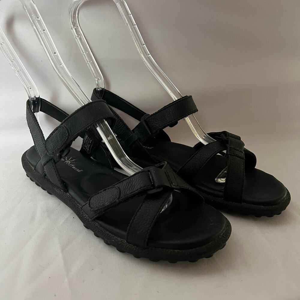 Sun Bay Footwear Evergreen Black Leather Womens Sandals Size 8.5